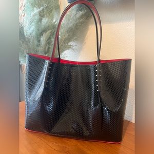 NWT Authentic Louboutin black snake embossed leather tote bag